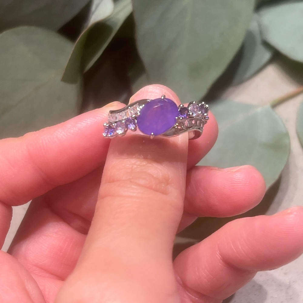 Elegant Purple Gemstone Bp size 7 ring on Rodium